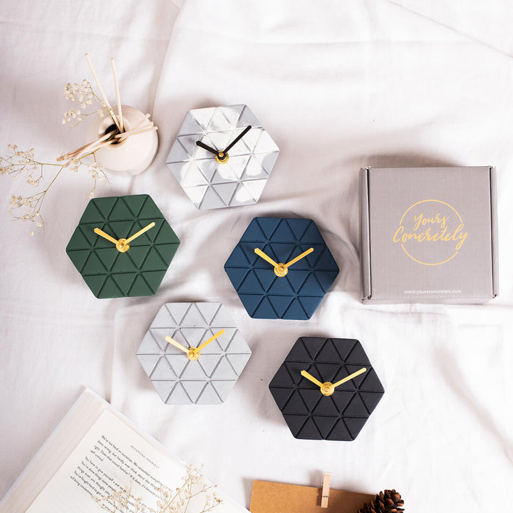 Handcrafted Hexagon Concrete Desk Clock