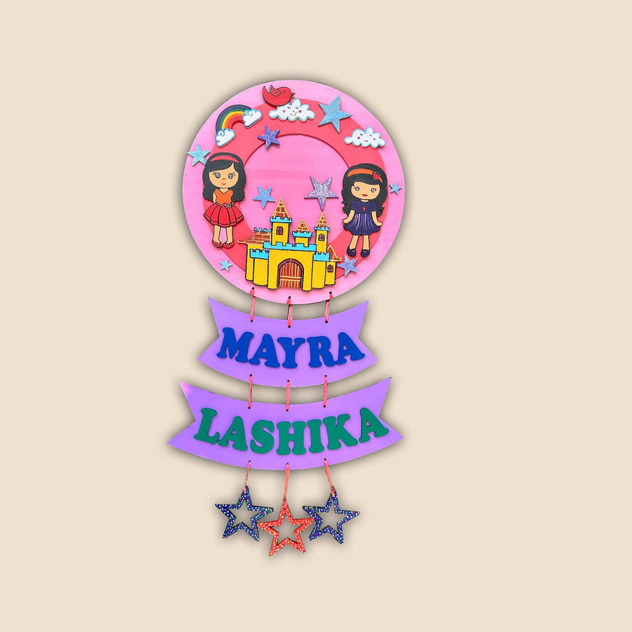 Hand Painted Sibling Special Personalised Kids Name Plate 16 - Name Personalization Example Front View