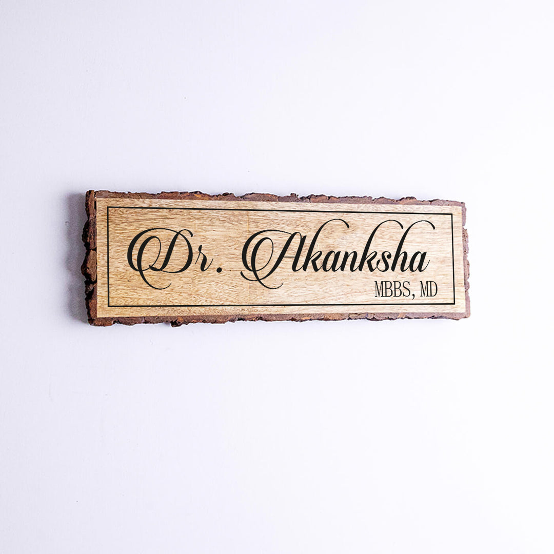 Handcrafted Mango Wood Personalized Professional Name Plate For Doctors - Front View Name Personalization Example