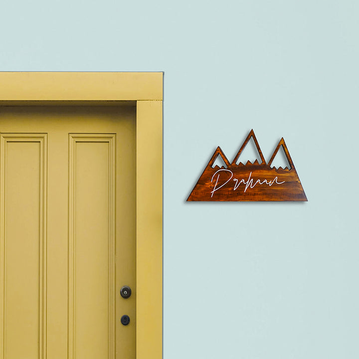 Handpainted Mountain Wooden Kids Name Plate - Mounted on Wall Near Doorframe