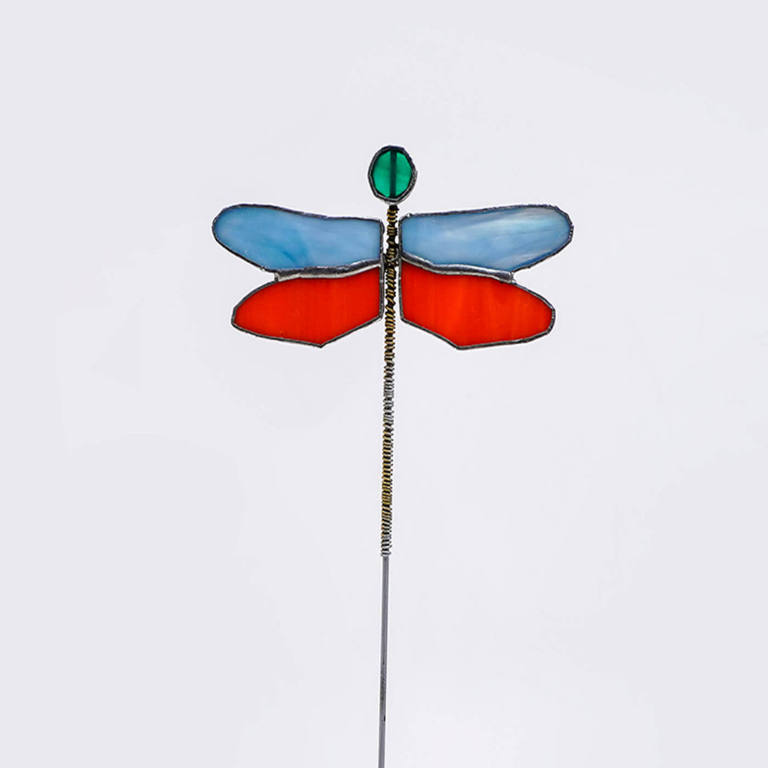 Handcrafted Stained Glass Dragonfly Garden Stake