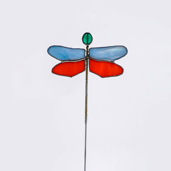 Handcrafted Stained Glass Dragonfly Garden Stake