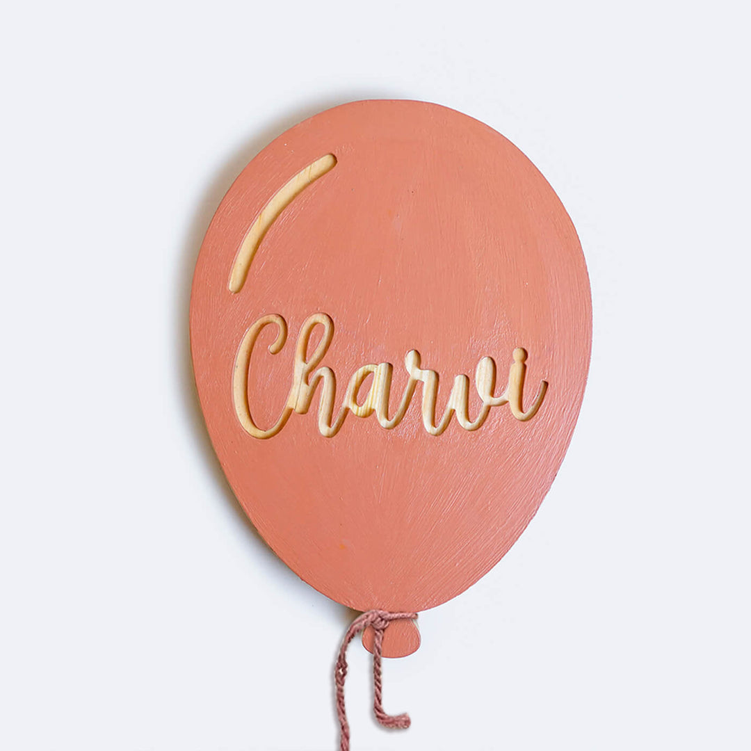 Handpainted Balloon Wooden Kids Nameplate 1 - Name Personalization Example Front View
