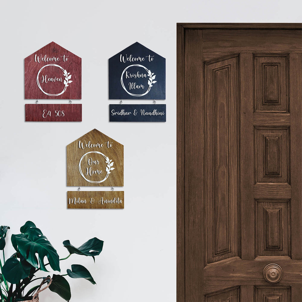 House Shaped Welcome Home Name Plate - Mounted on Wall Near Door
