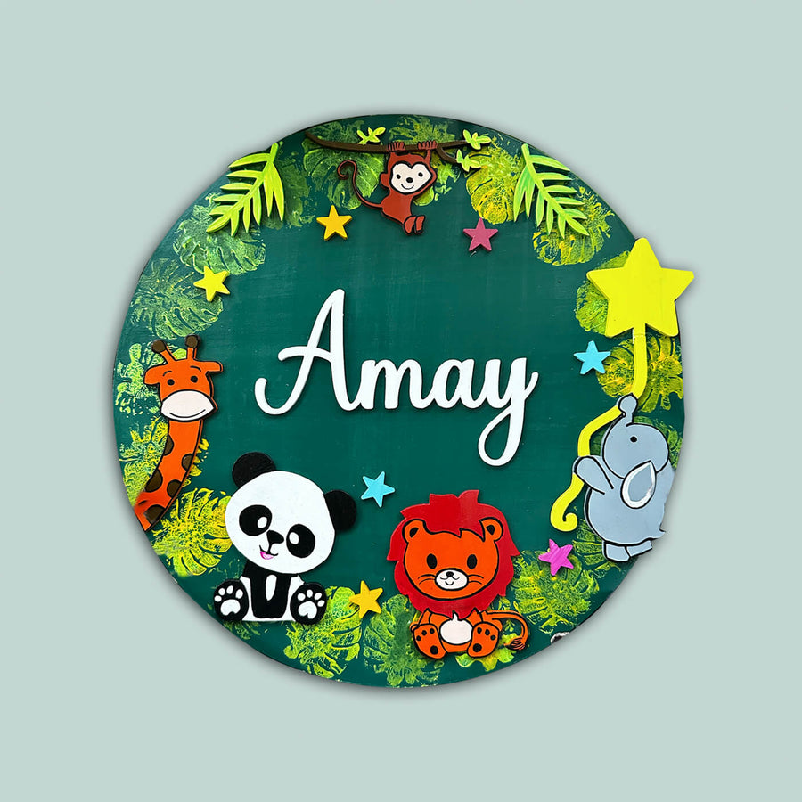 Hand Painted Personalised Kids Monogram Name Plate 3 - Front View with Name Personalization