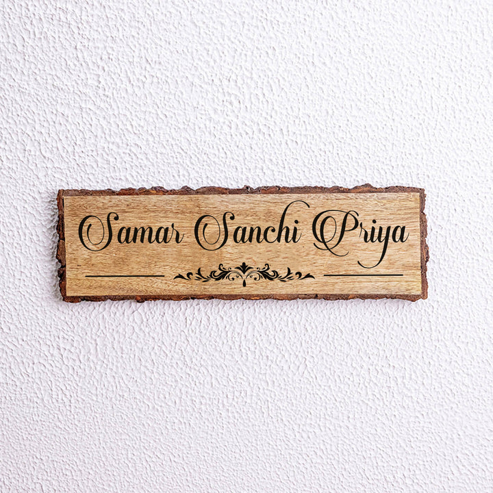Handcrafted Mango Wood Personalized Name Plate - Front View Hanging on Wall