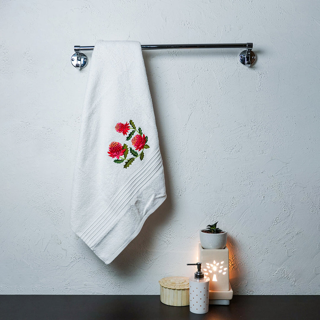 Embroidered Personalized Egyptian Cotton Bath Towel - Waratah