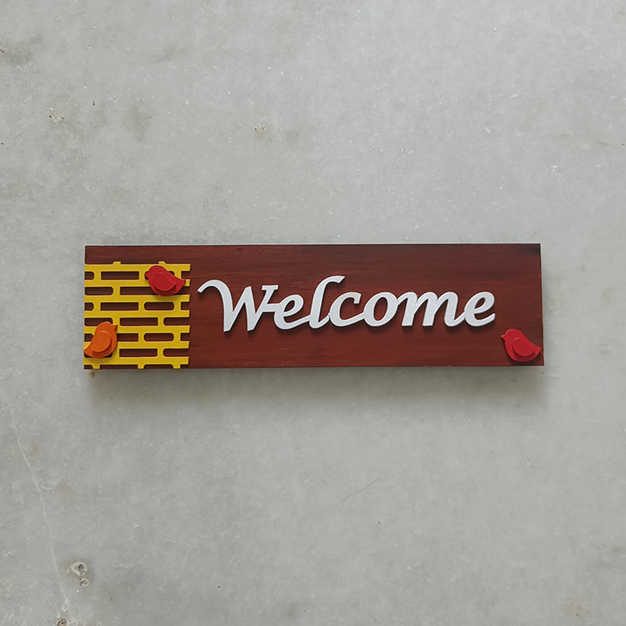 Hand Painted Personalized Bird Name Plate 2 - Front View on Flat Surface