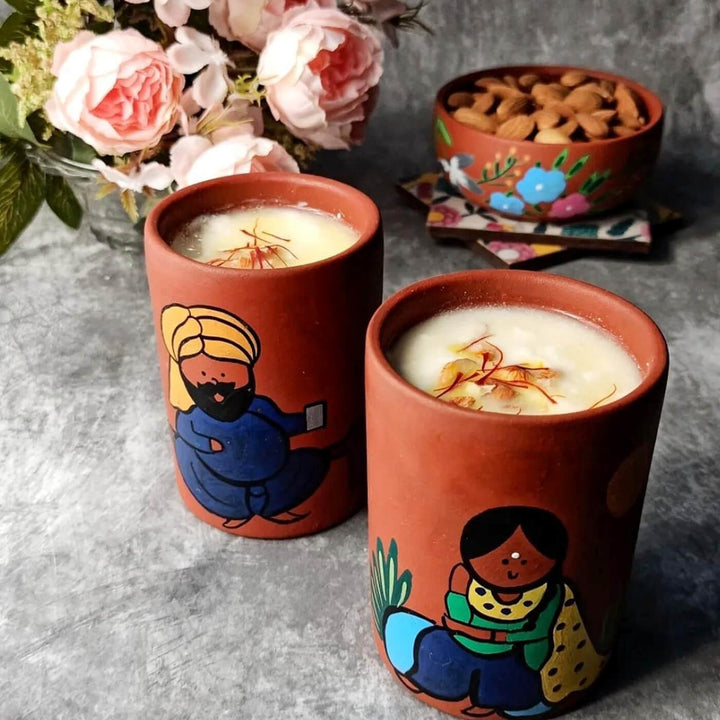 Handpainted Clay Tumblers with Regional Characters For Couples & Wedding Gifts