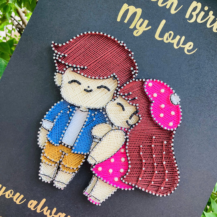 Personalised Birthday String Art Gift Name Plates For Couples 3 - Close-up Showing String Art Detail