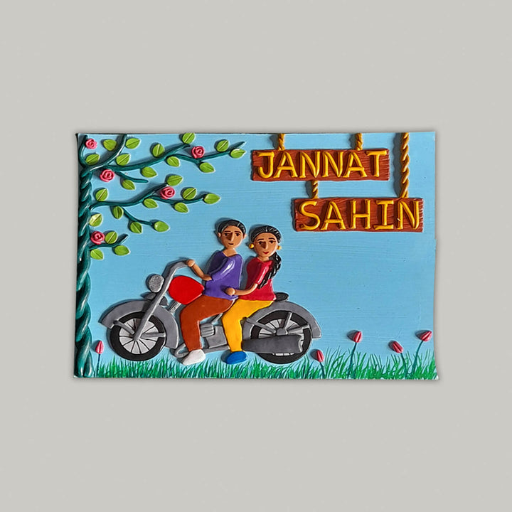 Handcrafted Personalised Couple Name Plate - Front View with Name Personalization