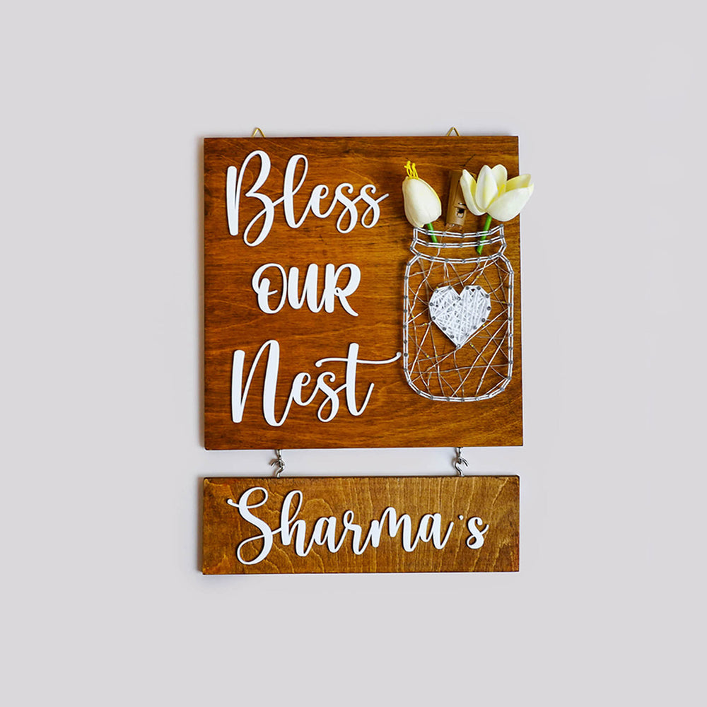 String Art Mason Jar Name Plate 2 - Front View Hanging Wall Sign