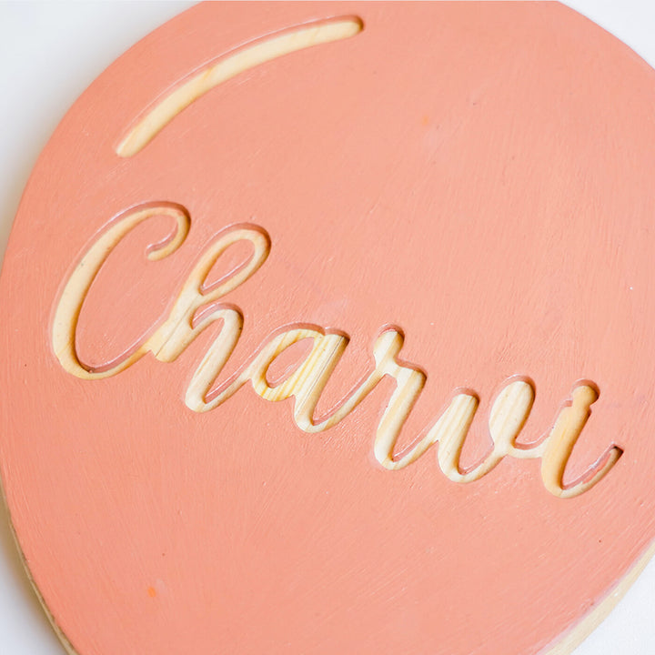 Handpainted Balloon Wooden Kids Name Plate 2 - Name Personalization Close-up