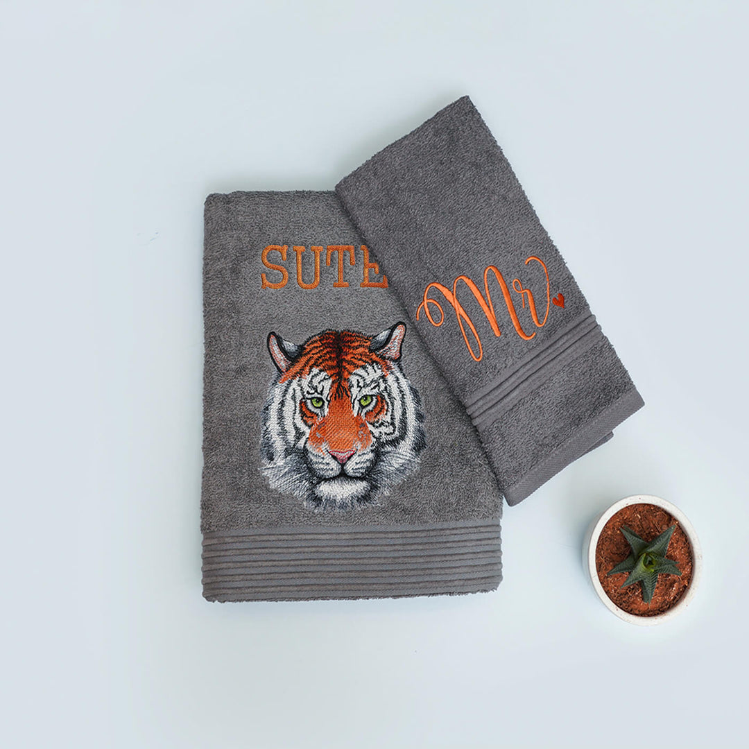 Embroidered Personalized Egyptian Cotton Couple Towel | Set of 4