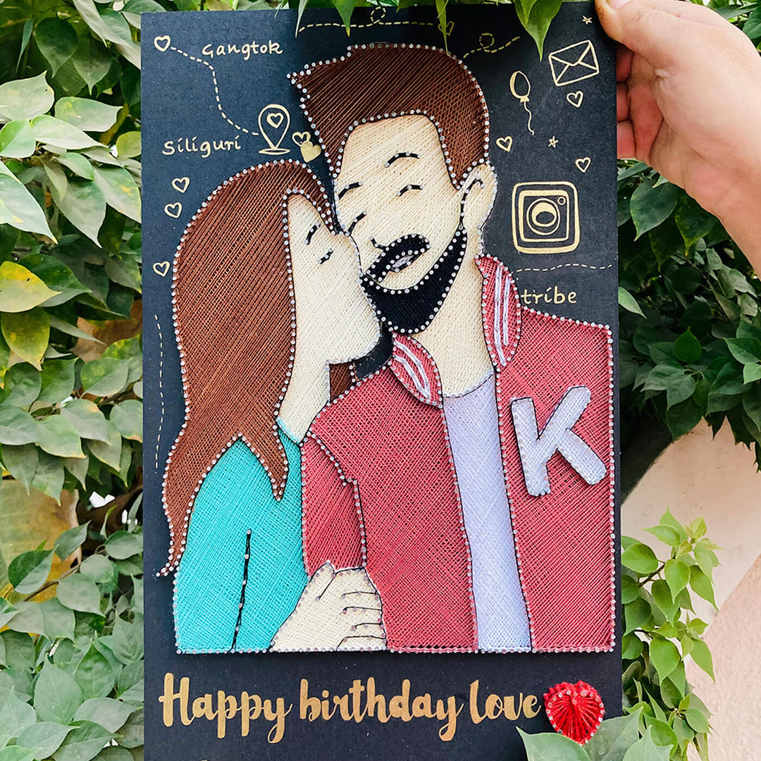 Personalised Birthday String Art Gift Name Plates For Couples 1 - Front View with Hand Holding