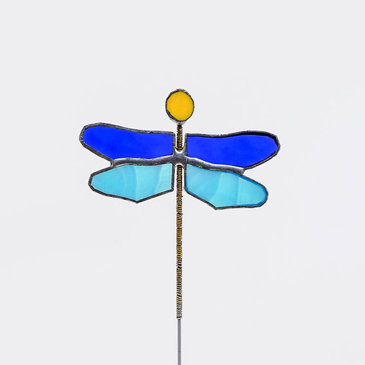 Handcrafted Stained Glass Dragonfly Garden Stake