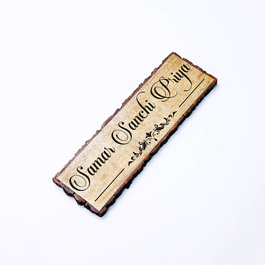 Handcrafted Mango Wood Personalized Name Plate - Top Angle Showing Personalization