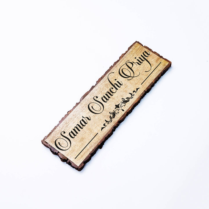 Handcrafted Mango Wood Personalized Name Plate - Top Angle Showing Personalization