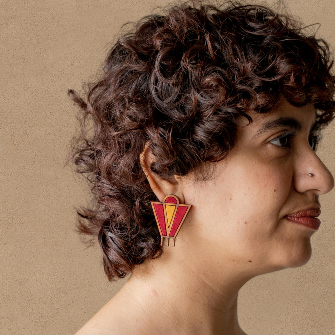 Handcrafted Wood & Fabric Tribal Earrings