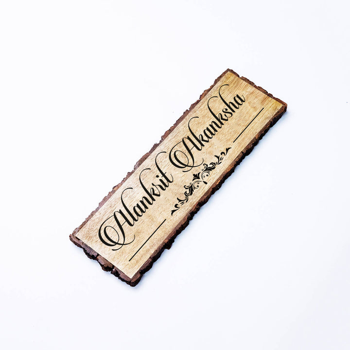 Handcrafted Mango Wood Personalized Name Plate For Couples 1 - Name Personalization Example on Wood Plaque