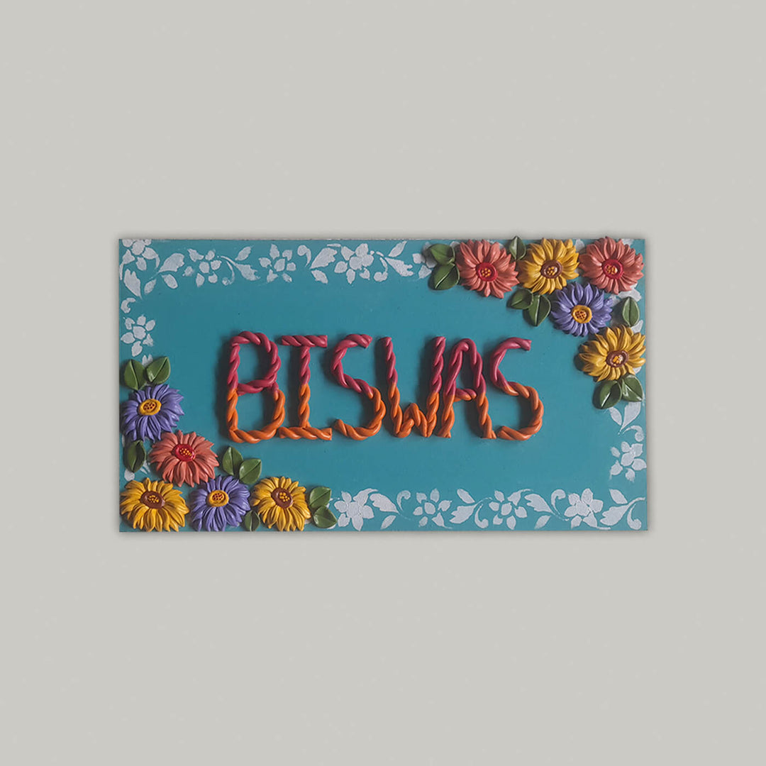 Handcrafted Personalised Floral Themed Name Plate 1 - Front View with Name Personalization