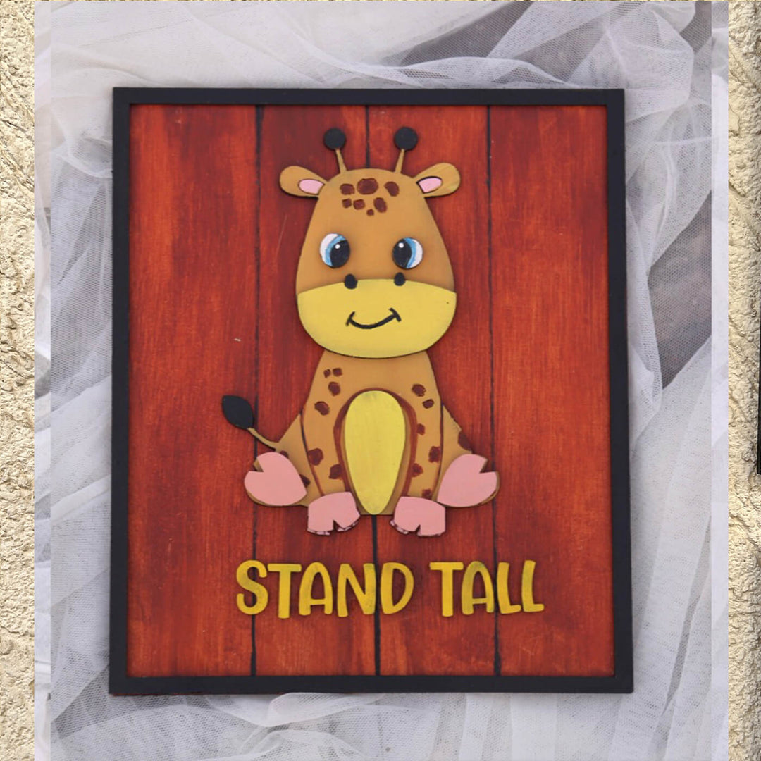 Hand Painted Affirmations Animal Wall Art For Kids - Front View on Flat Surface