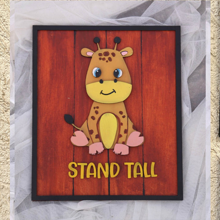 Hand Painted Affirmations Animal Wall Art For Kids - Front View on Flat Surface