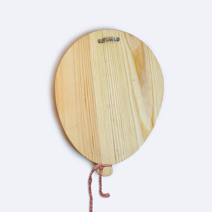 Handpainted Balloon Wooden Kids Name Plate 2 - Back View Hanging Hardware Close-up