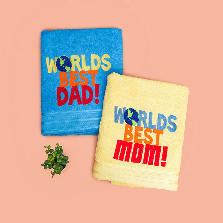 Embroidered Personalized Egyptian Cotton Towel - Best Mom & Dad | Set of 2
