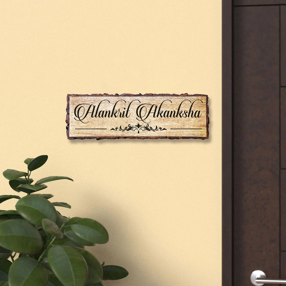 Handcrafted Mango Wood Personalized Name Plate For Couples 1 - Mounted on Wall Near Door