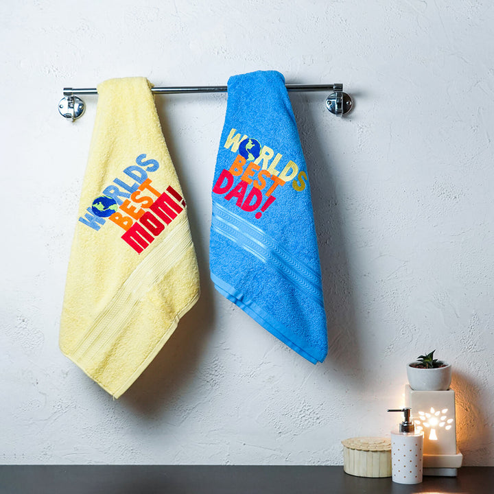 Embroidered Personalized Egyptian Cotton Towel - Best Mom & Dad | Set of 2