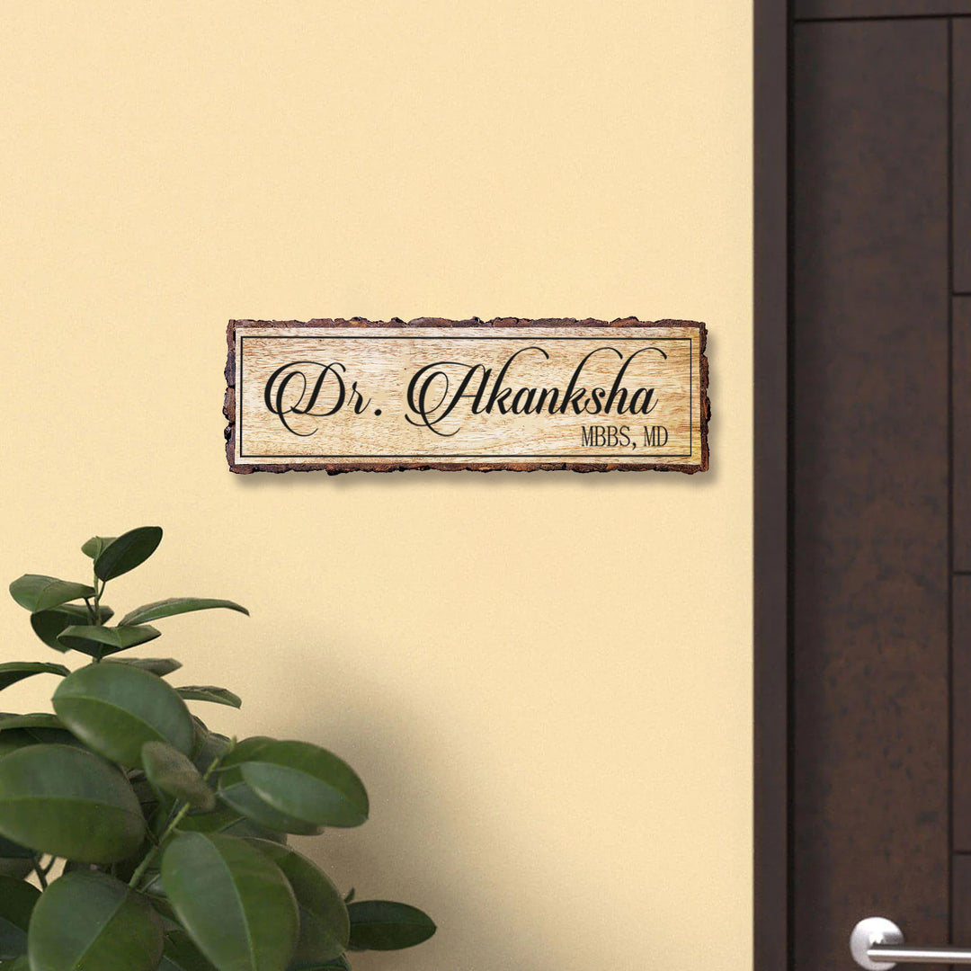 Handcrafted Mango Wood Personalized Professional Name Plate For Doctors - Mounted on Entryway Wall