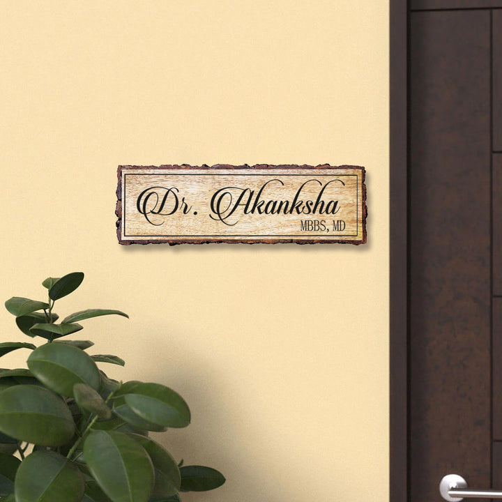 Handcrafted Mango Wood Personalized Professional Name Plate For Doctors - Mounted on Entryway Wall