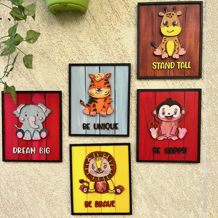 Hand Painted Affirmations Animal Wall Art For Kids - Mounted on Wall Display Arrangement