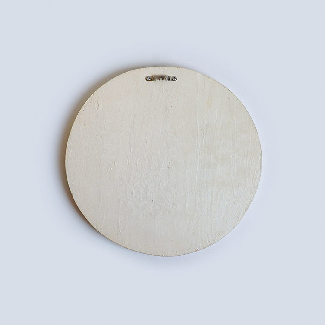 Handpainted Round Wooden Kids Name Plate - Back View Hanging Hardware Shown