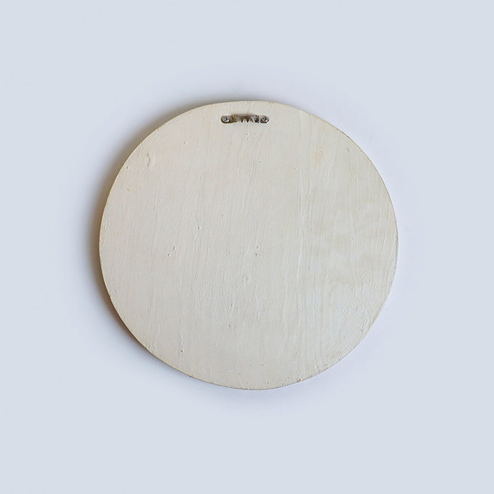 Handpainted Round Wooden Kids Name Plate - Back View Hanging Hardware Shown
