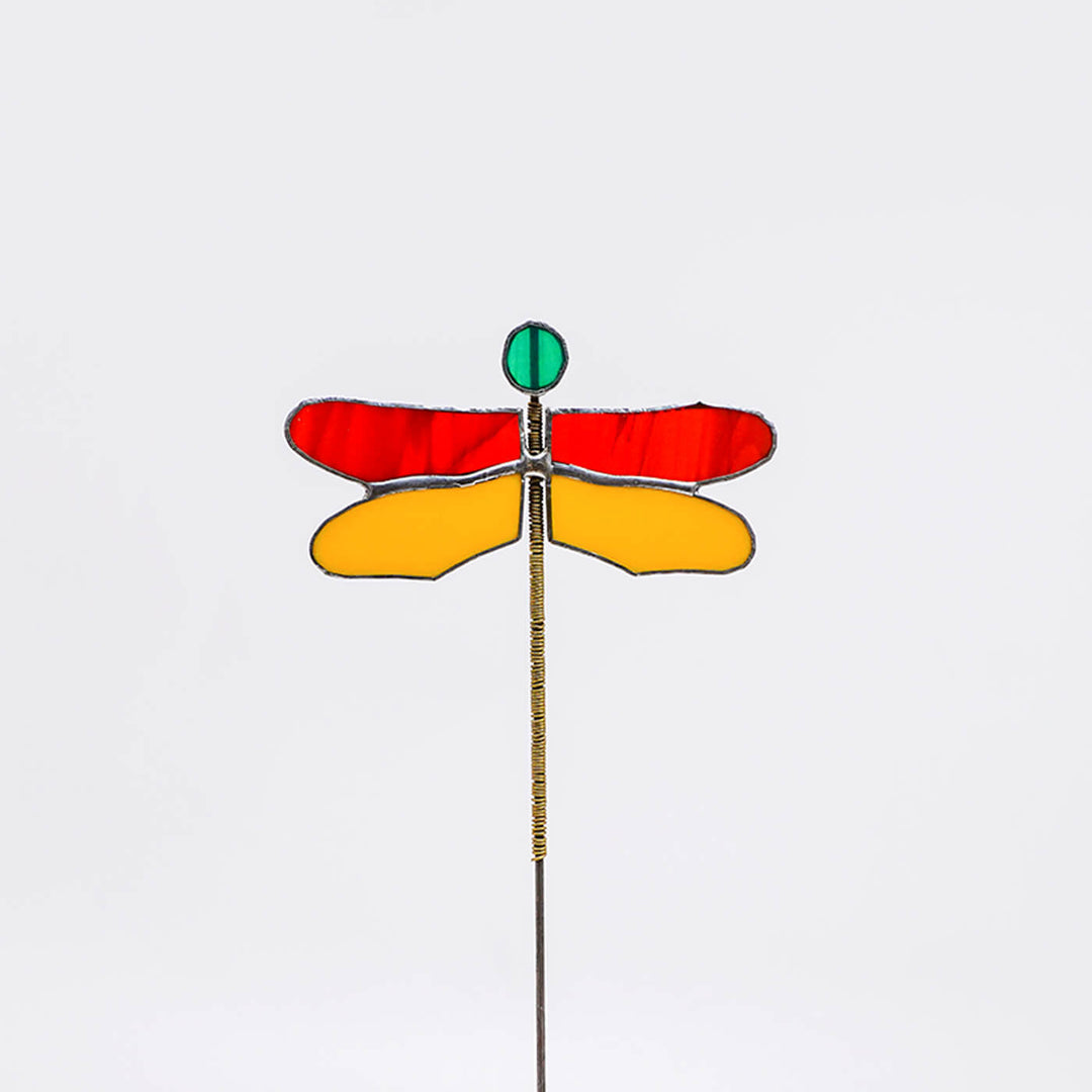 Handcrafted Stained Glass Dragonfly Garden Stake