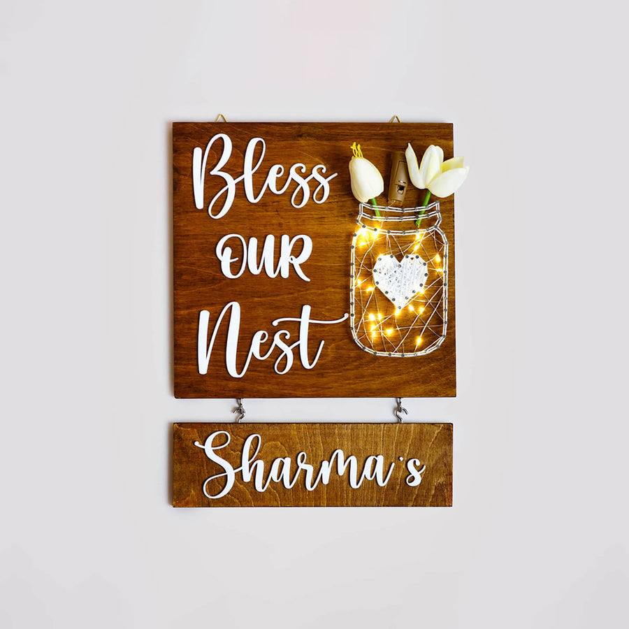 String Art Mason Jar Name Plate 2 - Front View with Name Personalization