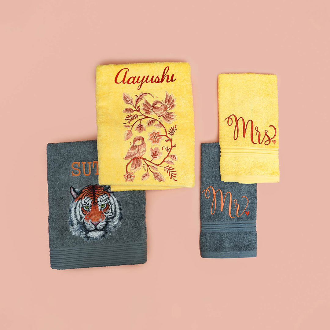 Embroidered Personalized Egyptian Cotton Couple Towel | Set of 4