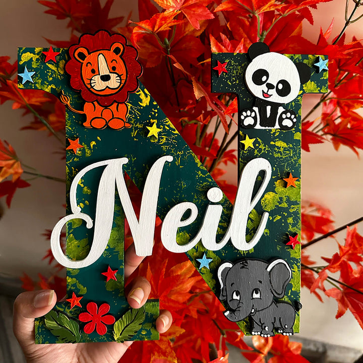 Handcrafted Personalized Kids Jungle Themed Monogram Mdf Nameplate - Front View with Name Personalization (6)