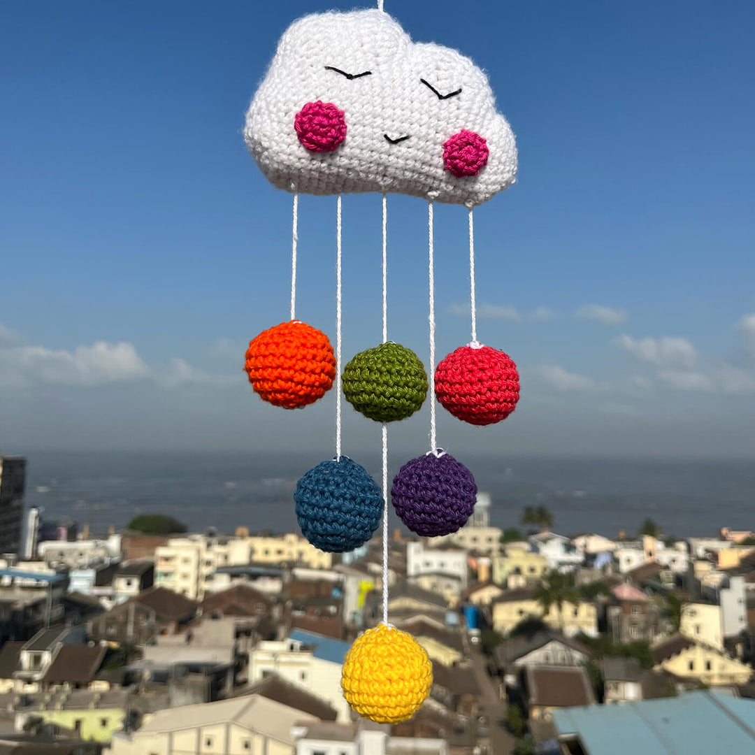 Handcrafted Crochet Cloud Hanging For Baby's Crib