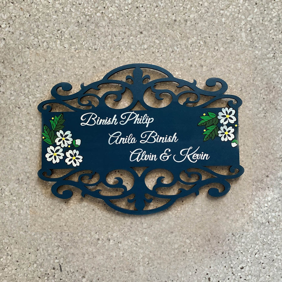 Rectangle Hand Painted Madhubani Art Name Plate - Front View on Ground Surface