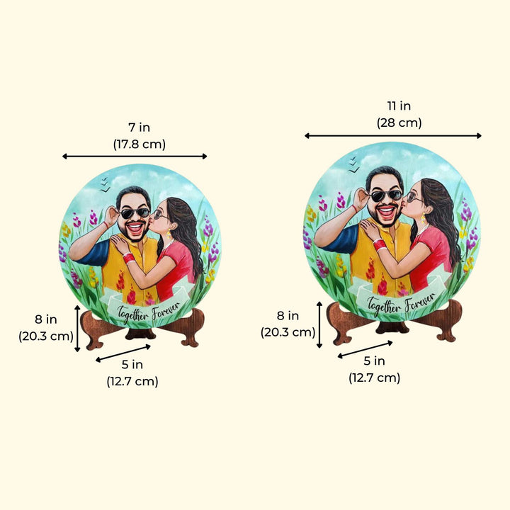 Photo Caricature Nameplate With Stand For Individuals 3 - Dimension Chart with Dual Sizes