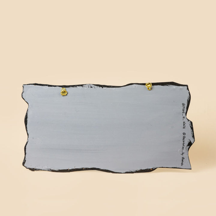 Handmade Resin Blue Gold Rectangle Marbled Name Plate - Back View with Hanging Hooks