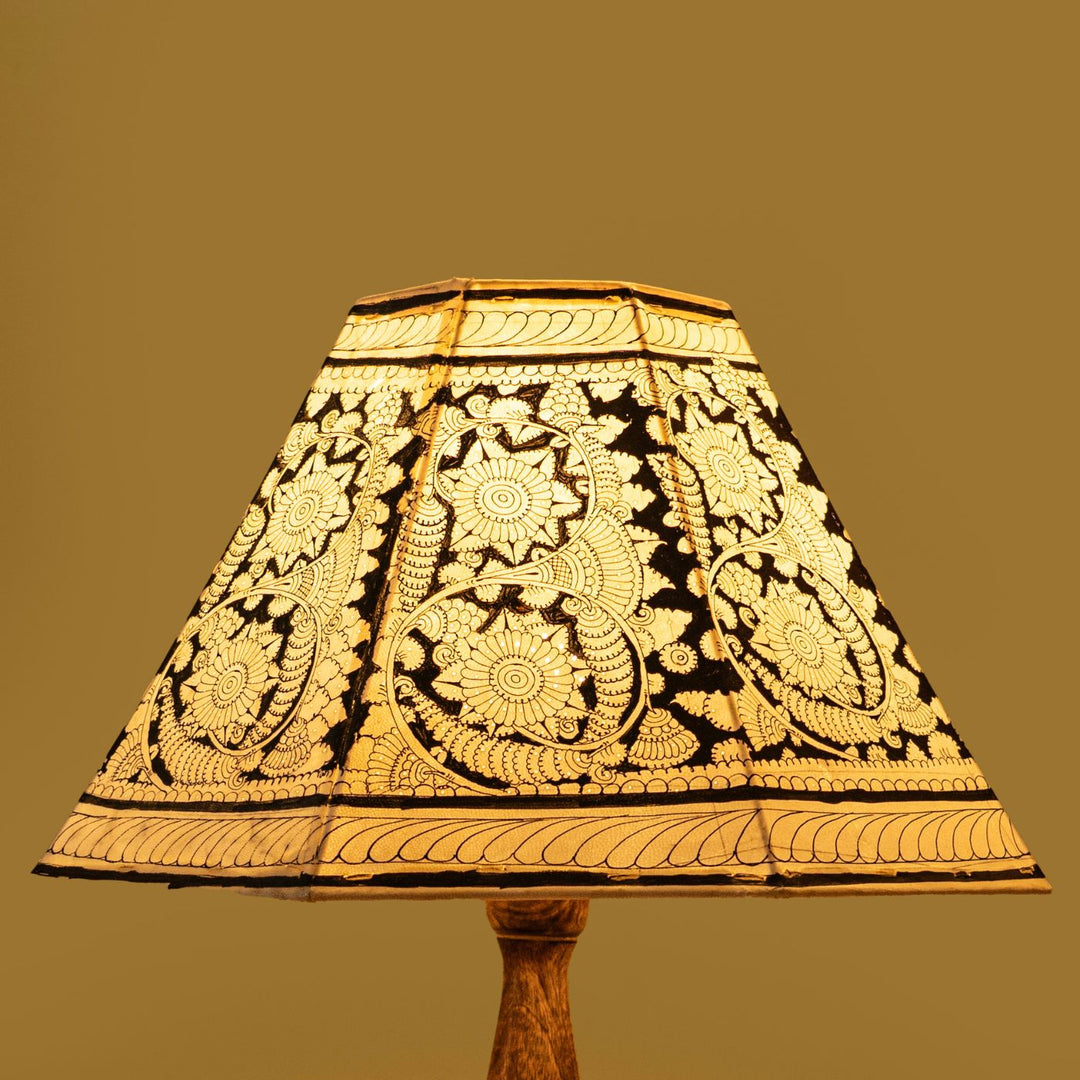 16 inch | Black Floral Hand Painted Tholu Bommalata Lamp Shade