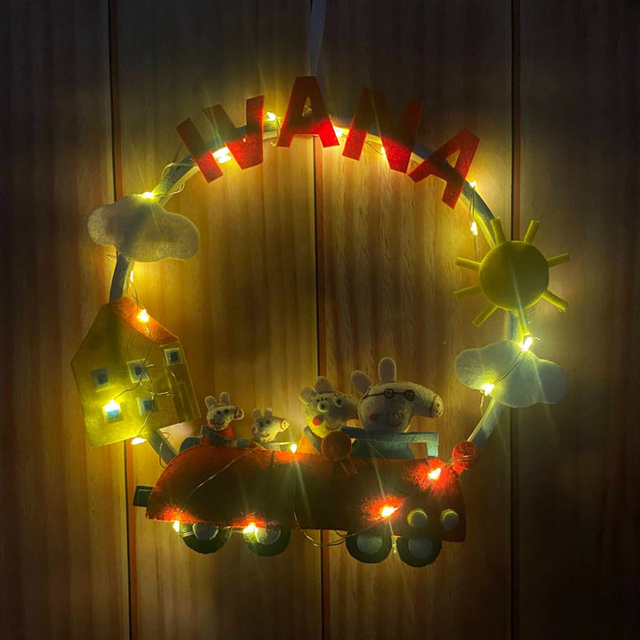 Personalized Kids Theme Felt Hoop Name Plate 3 - Lit Personalized Name Display