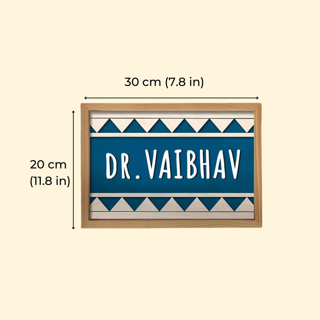 Wooden Personalized Framed Name Plate For Advocate - Front View with Dimensions