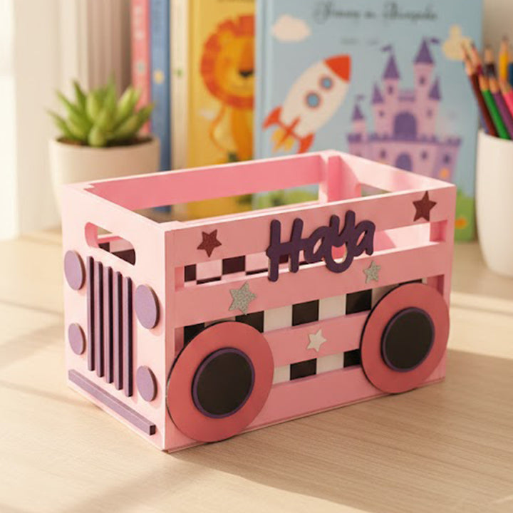 Pink Bus Personalized Handmade Book Box