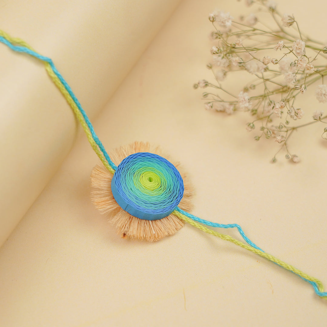 Handmade Paper Quilled Blue & Green Lagoon Bhaiya Bhabhi Rakhi With Roli Chawal | Set Of 2