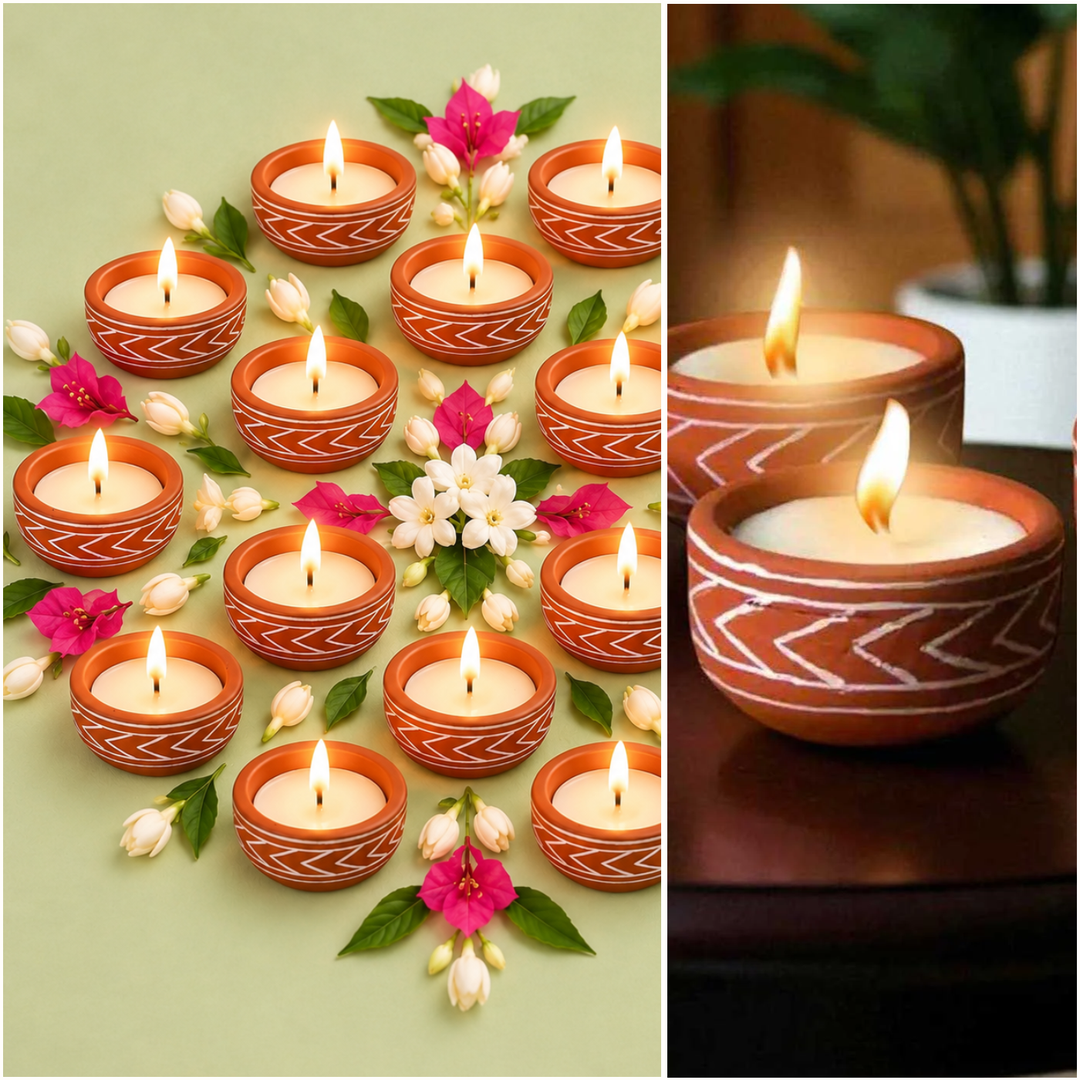 Set of 16 | Hand-Painted Arrows Terracotta Soy Wax Candle